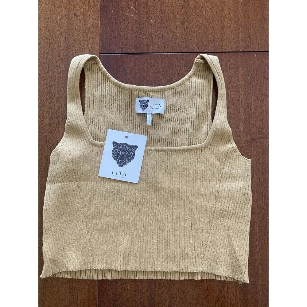 Revolve LITA by Ciara Revolve True Rib Crop Top in Iced Coffee Color Size M NWT